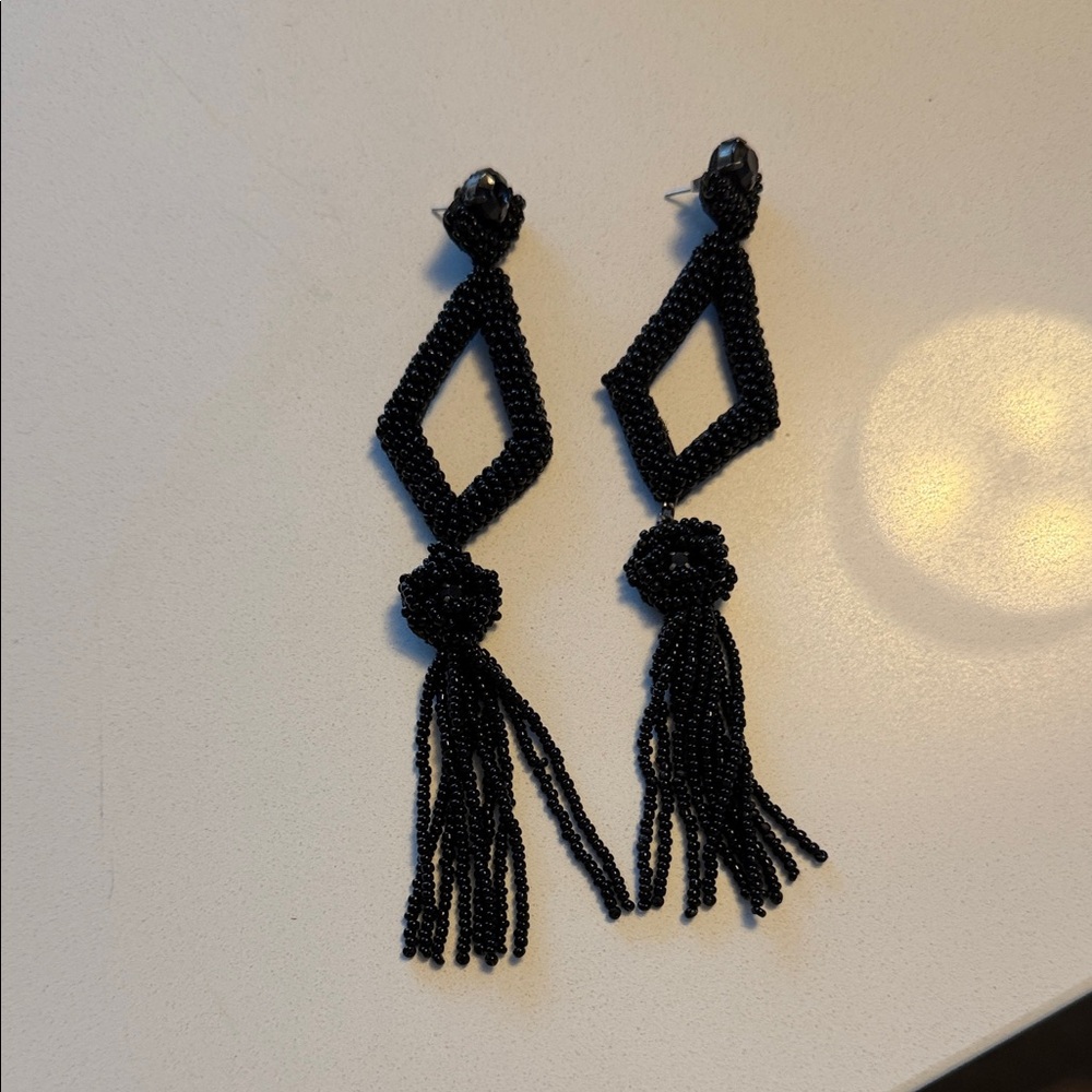 Anthropologie Black Beaded Tassel Earrings